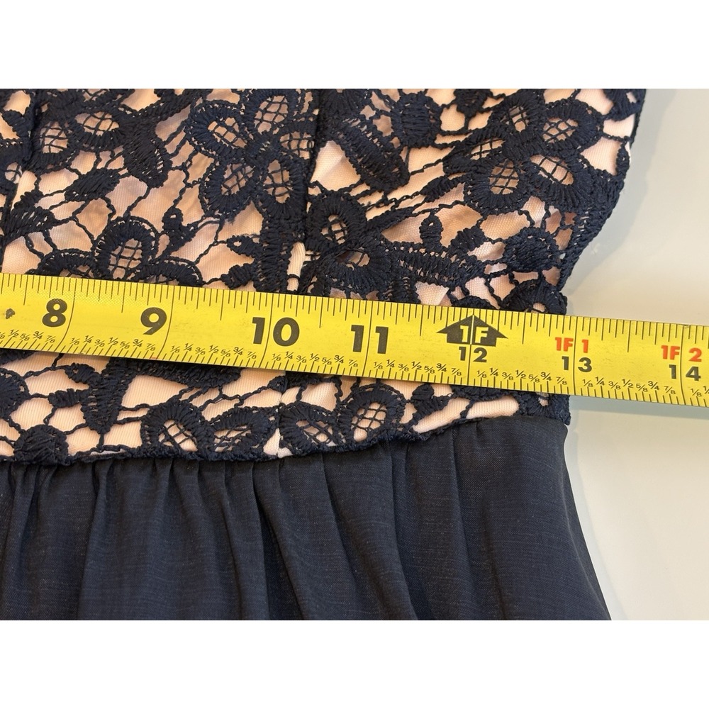 B‎ Darlin Juniors Formal Babydoll Hi Low Mini Dress 5/6 Navy Pink Lace Y2K Grad - Picture 10 of 11